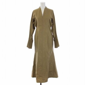 【中古】マメクロゴウチ Mame Kurogouchi 22SS Military Cotton Deep Neck Dress ワンピース 長袖 ロング Vネック 1 S ベージュ MM22PS-DR712 /BM レディース 【ベクトル 古着】 231227