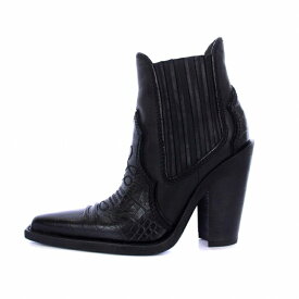 【中古】未使用品 ディースクエアード DSQUARED2 Heeled Ankle Boots Western boot アンクル ウエスタンブーツ ショート ハイヒール カウレザー 36 24.2cm 黒 ブラック S83AB0120 /KH ■GY29 レディース 【ベクトル 古着】 240205