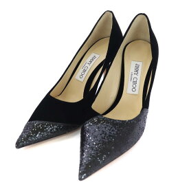 【中古】ジミーチュウ JIMMY CHOO LOVE パンプス ポインテッドトゥ グリッター ベロア ピンヒール 37 24cm 黒 ブラック /TK レディース 【ベクトル 古着】 240112