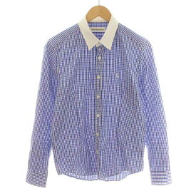 【中古】ヴァンキッシュ VANQUISH Monogram VA Logo Gingham Check Shirt カジュアルシャツ ギンガムチェック 長袖 M 青 ブルー 白 ホワイト VJS1387 /YI11 メンズ 【ベクトル 古着】 240319