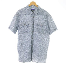 【中古】パタゴニア Patagonia ステアーズマン シャツ カジュアルシャツ 半袖 総柄 コットン L 青 ブルー 52931 /KU メンズ 【ベクトル 古着】 240326