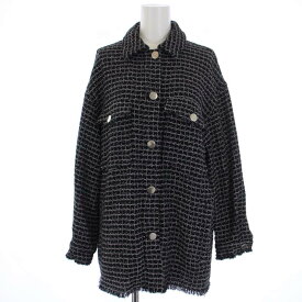 【中古】ザラ ZARA シャツジャケット ツイード フリンジ XS 黒 ブラック 白 ホワイト 8523/169/093 /BM レディース 【ベクトル 古着】 240327