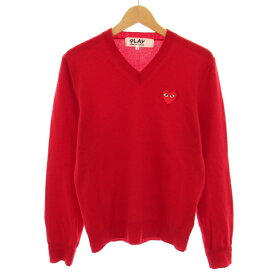 【中古】プレイコムデギャルソン PLAY COMME des GARCONS AD2012 レッドハートVネックセーター RED HEART V NECK SWEATER ニット 長袖 ハートワッペン ウール S 赤 レッド /YT メンズ 【ベクトル 古着】 240416