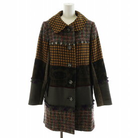 【中古】アルベロベロ　ALBEROBELLO olleborebla ステンカラーコート ミドル丈 ツイード クレイジーパターン アウター マルチカラー グレー ベージュ 黄 イエロー /AN29 レディース 【ベクトル 古着】 241225