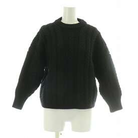 【中古】ガンジーウーレンズ Guernsey Woollens ニット セーター 長袖 クルーネック ウール ケーブル編み 黒 ブラック /BB レディース 【ベクトル 古着】 250211