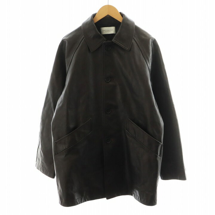 中古 インカミング ENCOMING BACK PLEATED BLOUSON レザージャケット 革ジャン アウター M ダークブラウン AW24-BPBL AN25 メンズ ベクトル 古着 250526 ブランド古着の買取販売ベクトル