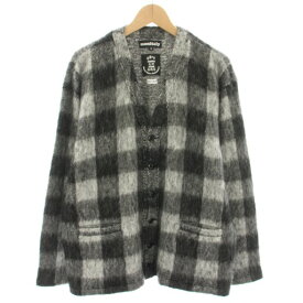【中古】モニタリー monitaly シャギーニットカーディガン Vネック 長袖 チェック柄 M グレー 黒 ブラック 112846 /YT メンズ 【ベクトル 古着】 251205