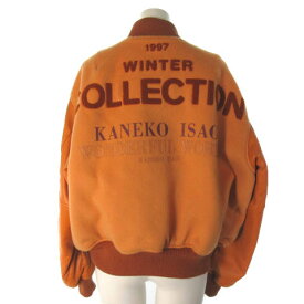 【中古】ワンダフルワールド WONDERFUL WORLD KANEKO ISAO スタジャン スタジアムジャンパー ウール レザースリーブ パイルロゴ 裏地キルティング オレンジ S レディース 【ベクトル 古着】 221022