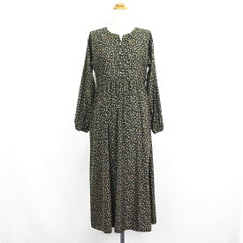 【中古】ショコラフィネローブ chocol raffine robe ワンピース チュニック 長袖 スキッパー ロング丈 花柄 バールボタン F ブラック ※EKM レディース 【ベクトル 古着】 240425