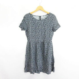 【中古】未使用品 エイチ&エム H&M ワンピース チュニック 半袖 ラウンドネック ミニ丈 花柄 EUR 32 US 2 ネイビー ※EKM レディース 【ベクトル 古着】 240508