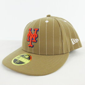 【中古】ニューエラ NEW ERA キャップ 帽子 ニューヨーク ヤンキース 7 1/2 59.6cm ストライプ ベージュ メンズ 【ベクトル 古着】 240312