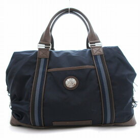 【中古】オロビアンコ OROBIANCO ボストンバッグ ロゴ レザー 紺 ネイビー 茶 ブラウン /OU ●ECO メンズ 【ベクトル 古着】 250711