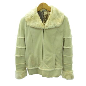 【中古】リサコンテ Lisa Conte ムートンジャケット ブルゾン ジップアップ 裏地 総柄 ベージュ 1010 レディース 【ベクトル 古着】 251010