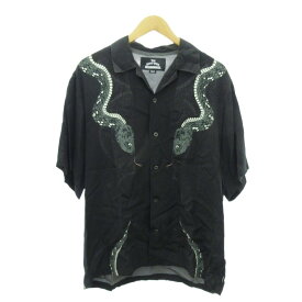 【中古】ネイバーフッド NEIGHBORHOOD × The great frog アロハシャツ オープンカラー ヘビ柄 半袖 黒 ブラック M メンズ 【ベクトル 古着】 251202