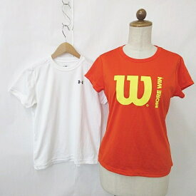 【中古】ウィルソン WILSON アンダーアーマー UNDER ARMOUR スポーツ Tシャツ 2枚セット 半袖 丸首 プリント 赤 白 レッド ホワイト M　 レディース 【ベクトル 古着】 240206