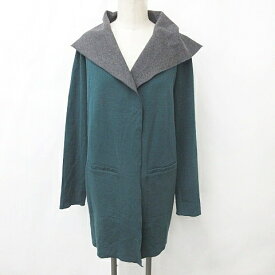 【中古】マジェスティックフィラチュール MAJESTIC FILATURES カーディガン 長袖 ロングカーデ フード ウール 緑 グレー グリーン 1 レディース 【ベクトル 古着】 250526