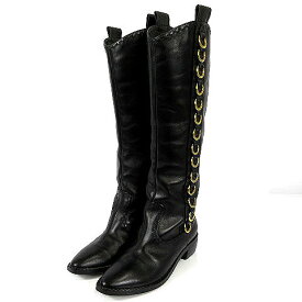 【中古】ジュゼッペザノッティデザイン GIUSEPPE ZANOTTI DESIGN ブーツ ロングブーツ レザー リング装飾 イタリア製 ブラック 黒 ゴールド 35 レディース 【ベクトル 古着】 220912