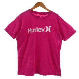 【中古】ハーレー Hurley Tシャツ 丸首 ロゴプリント 半袖 コットン ピンク ホワイト 白 M メンズ 【ベクトル 古着】 240313