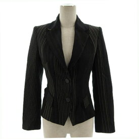 【中古】レコパン LES COPAINS blue Les Copains ジャケット テーラードカラー ウール混 ストライプ ブラック 黒 ブラウン 茶 38 レディース 【ベクトル 古着】 220125