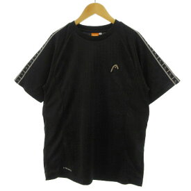 【中古】ヘッド HEAD Tシャツ 半袖 ロゴテープ 速乾 シャドーストライプ ブラック 黒 S メンズ 【ベクトル 古着】 220902