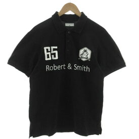 【中古】ロバートアンドスミス Robert&Smith ポロシャツ ロゴ刺繍 ワッペン 半袖 コットン ブラック 黒 ホワイト 白 M メンズ 【ベクトル 古着】 231225