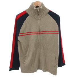 【中古】プレボ PLEVO 美品 ニットジャケット M 紺 ネイビー 茶 ブラウン 長袖 スタンドカラー ラインデザイン /IL ■ECF004 メンズ 【ベクトル 古着】 260411