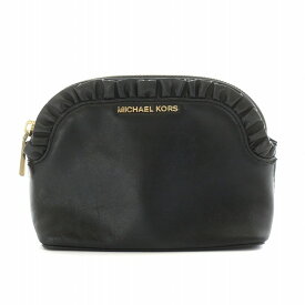 【中古】マイケルコース MICHAEL KORS ポーチ コスメポーチ 小物入れ フリル ロゴ ゴールド金具 レザー 黒 ブラック /AQ ■GY18 レディース 【ベクトル 古着】 240216