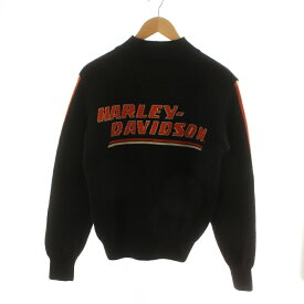 【中古】ハーレーダビッドソン HARLEY DAVIDSON ニットジャケット ジップアップ 長袖 サイドライン バッグロゴ ウール スタンドカラー L 黒 ブラック オレンジ ■GY22 /MQ メンズ 【ベクトル 古着】 240324