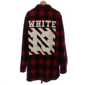 【中古】オフホワイト OFF WHITE 14AW 13 LOGO FLANNEL SHIRT フランネルシャツ ナンバリングチェックシャツ 長袖 ロゴ ロング ウール M 赤 レッド 黒 ブラック /AQ ■GY18 メンズ 【ベクトル 古着】 240419