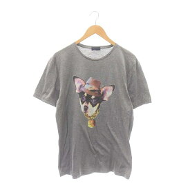 【中古】ランバン LANVIN Tシャツ カットソー 半袖 プリント 犬 ロゴ M グレー /ES ■GY18 メンズ 【ベクトル 古着】 240527