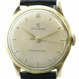 【中古】シチズン CITIZEN 1410 CENTER SECOND センター セコンド Cマーク 腕時計 ヴィンテージ アンティーク ウォッチ 自動巻き レザーベルト 14KGF 40MC ゴールドカラー 金色 ■GY11 /MQ メンズ 【ベクトル 古着】 250630