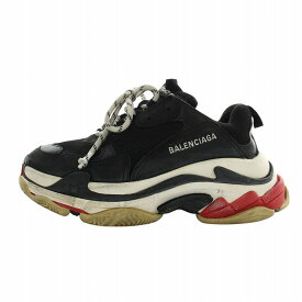 【中古】バレンシアガ BALENCIAGA トリプルS Triple S スニーカー メッシュ レザー ローカット 厚底 ロゴ 刺繍 40 26.5cm 黒 ブラック 533882 /XZ ■GY18 メンズ 【ベクトル 古着】 250625