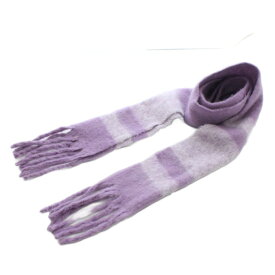 【中古】マイケルマイケルコース Michael michael kors カラーブロック チャンキー マフラー ストール ランダムボーダー フリンジ ロゴ シルバー金具 紫 パープル 白 ホワイト MKWC534718 /XZ ■GY18 レディース 【ベクトル 古着】 251207