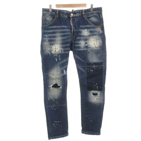 【中古】ディースクエアード DSQUARED2 CLASSIC KENNY TWIST JEAN クラシック ケニー ツイスト ジーンズ デニム パンツ ストレート 50 インディゴ ダメージ加工 ペイント加工 フルレングス /FF ■GY50 【ベクトル 古着】 251227