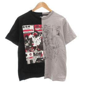 【中古】グラニフ graniph 美品 DORORO ビッグシルエットTシャツ 中村佑介 半袖 SS プリント バイカラー 黒 ブラック グレー /AE メンズ 【ベクトル 古着】 251120