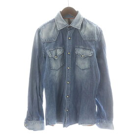 【中古】ヌーディージーンズ nudie jeans ウエスタンシャツ カジュアルシャツ デニム 長袖 USED加工 S 青 ブルー /NW45 メンズ 【ベクトル 古着】 230821