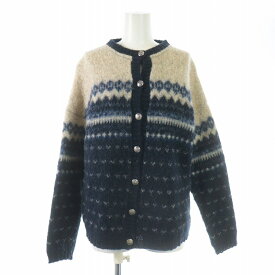 【中古】ウールリッチ WOOLRICH ニットカーディガン 長袖 クルーネック チロリアン 総柄 ウール S 紺 ネイビー グレー /KU レディース 【ベクトル 古着】 240307