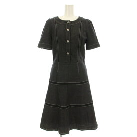 【中古】ハロッズ Harrods ワンピース デニム フレア ひざ丈 半袖 ハーフボタン 2 黒 ブラック 19508311 /KU レディース 【ベクトル 古着】 250819
