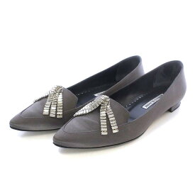 【中古】マノロブラニク MANOLO BLAHNIK BAMBINA FLAT サテン ローファー パンプス フラット ポインテッドトゥ バゲットクリスタル 36.5 23.5cm グレー /YO20 レディース 【ベクトル 古着】 230516