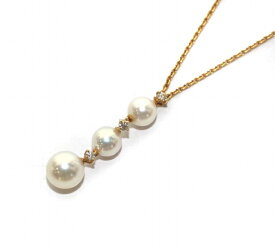 【中古】ミキモト MIKIMOTO トリロジー パール ダイヤモンド ネックレス ペンダント K18 イエローゴールド アクセサリー ジュエリー /DK レディース 【ベクトル 古着】 231005