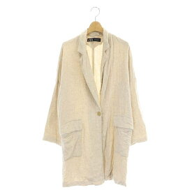 【中古】ザラ ZARA ラスティックコート オーバーサイズジャケット 1B ロング リネン混 XS ライトベージュ /HS ■OS レディース 【ベクトル 古着】 231002