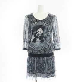 【中古】ヴィヴィアンタム VIVIENNE TAM CHINESE PANDA MESH TUNIC DRESS ワンピース ミニ チャイニーズパンダ 七分袖 0 黒 ブラック グレー /MF ■OS レディース 【ベクトル 古着】 231204