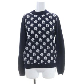 【中古】エムエスジーエム MSGM ドッグプリント 切替 ニット セーター ウール 長袖 S 紺 ネイビー /HS ■OS レディース 【ベクトル 古着】 240116