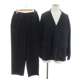 【中古】マーカ marka 22AW セットアップ 上下 FIELDMAN JACKET PANTS WOOL×SILK STRIPE ノーカラージャケット 3B ストライプ イージーパンツ ウール シルク混 1 チャコールグレー /HS ■OS■AD メンズ 【ベクトル 古着】 240207