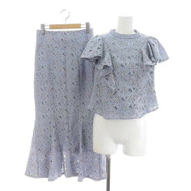 【中古】ハーリップトゥ Her lip to 近年モデル Floral Lace Mermaid Skirt & Ruffled Top セットアップ 上下 ブラウス ノースリーブ フリル スカート ロング マキシ丈 マーメイド 総レース S サックスブルー /MI ■OS レディース 【ベクトル 古着】 240319