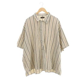 【中古】ジャーナルスタンダードホームステッド JOURNAL STANDARD J.S HOMESTEAD 10XL コットンリネン プルオーバーシャツ カジュアル 五分袖 麻 リネン ストライプ オーバーサイズ F ベージュ /AT ■OS メンズ 【ベクトル 古着】 240222