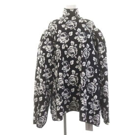 【中古】バレンシアガ BALENCIAGA フローラル ジャカード セーター ニット ポンチョ 長袖 プルオーバー 肩パット ウール M 黒 ブラック 白 ホワイト /YQ ■OS レディース 【ベクトル 古着】 240314