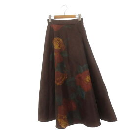 【中古】アメリヴィンテージ Ameri VINTAGE ELLIE ASYMMETRY PLEATS SKIRT フレアスカート ロング プリーツ切替 アシンメトリー プリント S 茶色 ブラウン /ES ■OS レディース 【ベクトル 古着】 240520