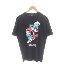 【中古】ディースクエアード DSQUARED2 × SMURFS 23SS SMURFS REGULAR Tシャツ クルーネック プルオーバー 半袖 XS 黒 ブラック /SY ■OS メンズ 【ベクトル 古着】 240411