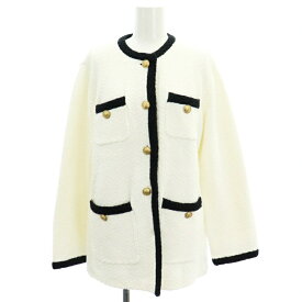 【中古】未使用品 アルページュストーリー Arpege story 24SS ツイードジャケット ノーカラージャケット 金釦 バイカラー 2 白 黒 ホワイト ブラック /HS ■OS レディース 【ベクトル 古着】 240726